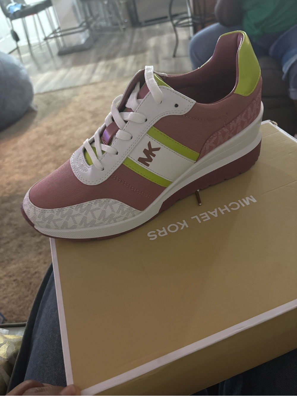 Michael Kors Pink and Lime Accent Platform Sneaker